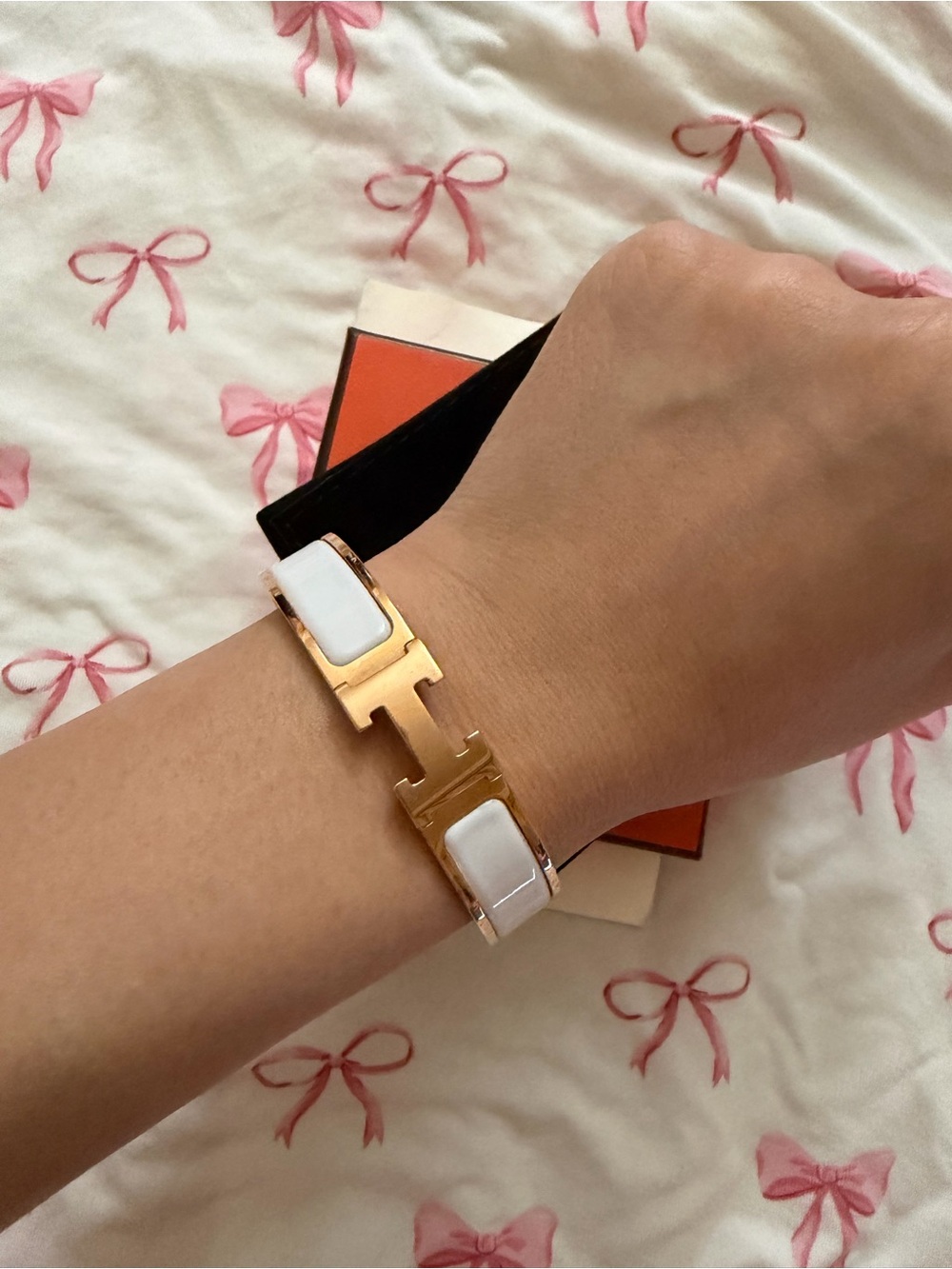 Hermes Gold and White H-Link Bracelet